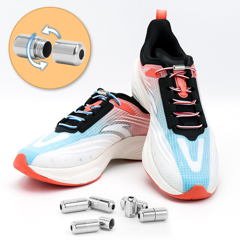 Stripe Round Shoe Laces For Sneakers Elastic Shoelaces Without Ties Capsule Metal Lock Lazy Shoes Lace Accessories Rubber band