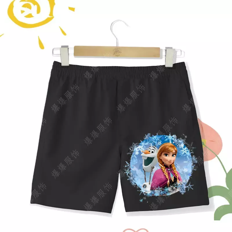 Shorts de praia casual verão meninas, shorts de praia cotidianos, coleção Princesa Anna Disney