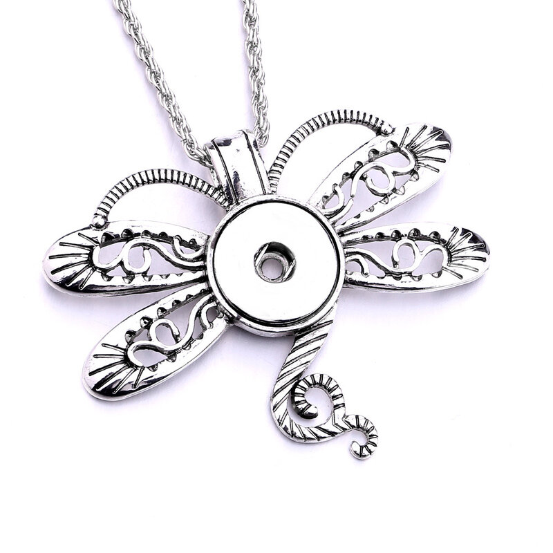 10pcs Vintage Metal Dragonfly Snap Button Necklace Fit 18MM Snap Buttons Jewelry Pendant Necklaces