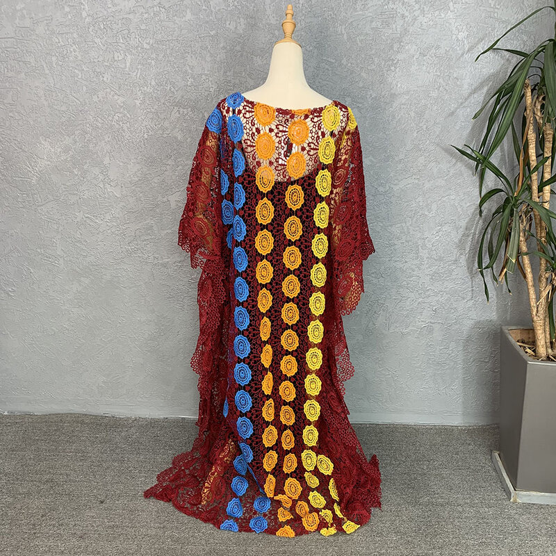 New Fashion African Lace Abaya For Women 2023 Ladies Boubou Maxi Robe Lose Long Dresses Come With Inner 2piece Dashiki Kaftan