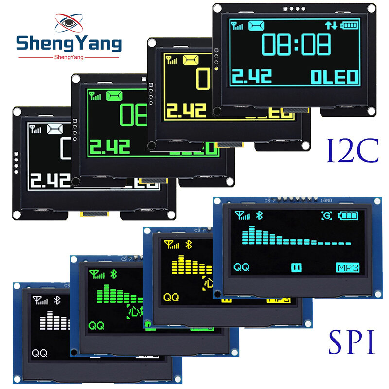 TZT-Módulo de pantalla LCD OLED para Arduino UNO R3 C51, interfaz Serial SPI/IIC I2C, 2,4 ", 2,42x64, SSD1309, 128, 7 pines
