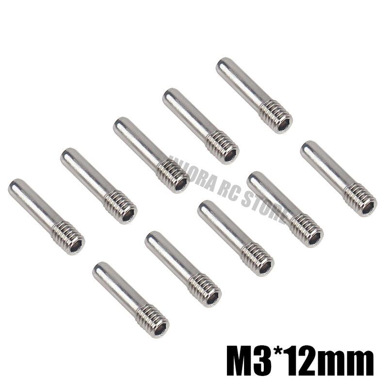 Conjunto de parafusos de aço inoxidável prata, m3, m4 pinos de parafuso hexagonal para 1/10 carro rastreador rc driveshaft, 10 peças