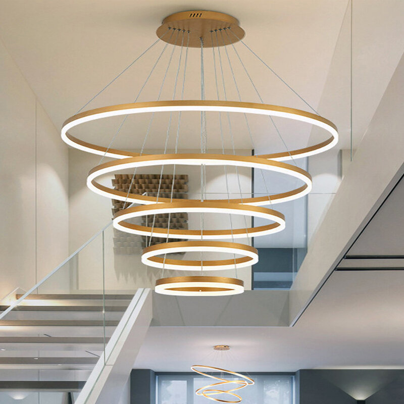 Lampu gantung cincin Aluminium Led, lampu gantung Modern gaya Nordic untuk ruang tamu dalam ruangan dekorasi rumah