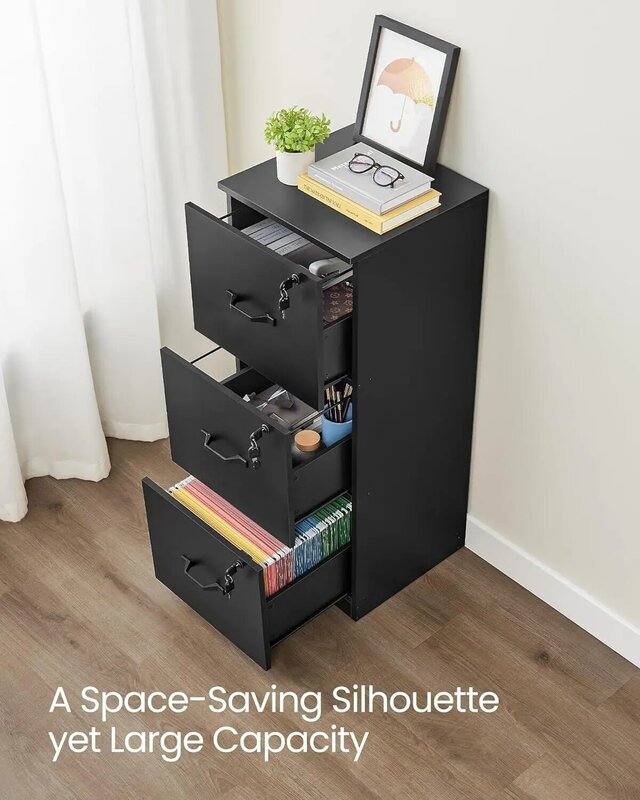 VASAGLE lemari File vertikal 3-laci, kabinet arsip untuk rumah kantor, dudukan Printer, dengan 3 laci dapat dikunci
