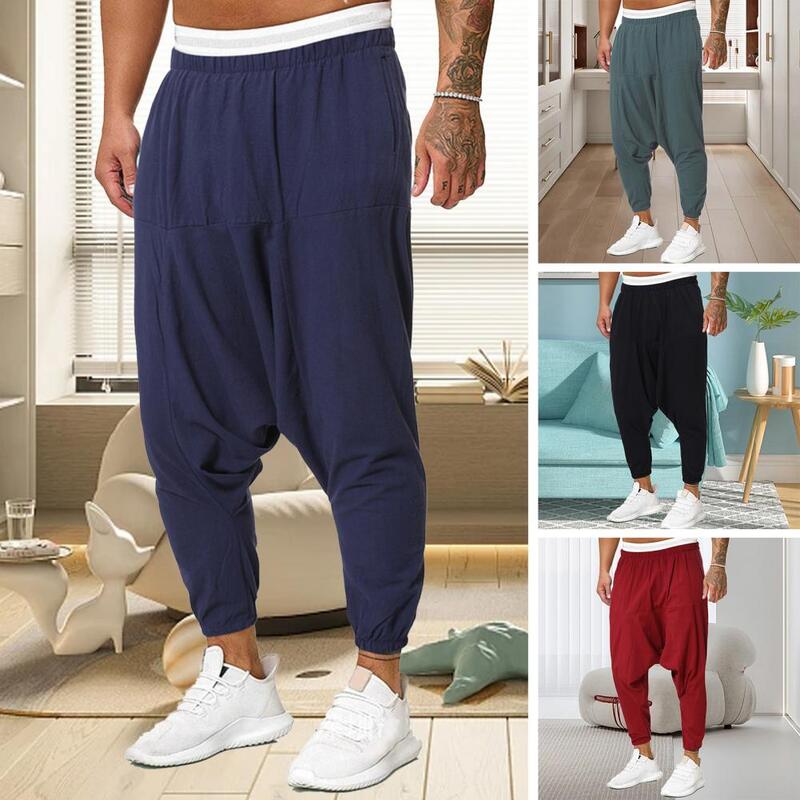 Calça transversal monocromática masculina, cor sólida, vestuário macio, moletom de grandes dimensões, elegante