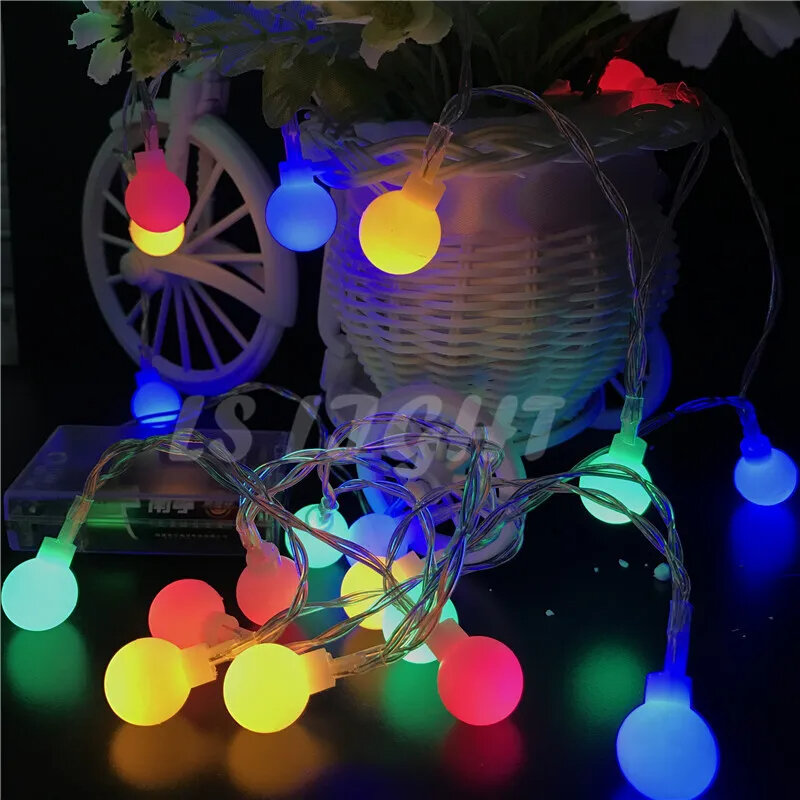 Tira de luces LED con bola de 5M, lámpara de decoración de vacaciones, Festival, Navidad, iluminación exterior, 3 pilas AA, 50LED