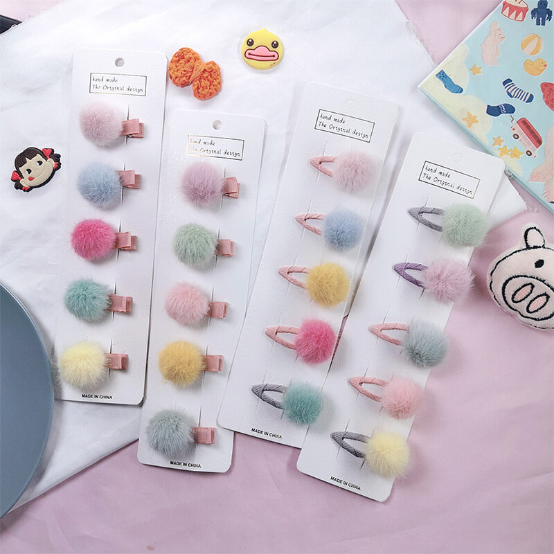 5 teile/satz Mini Haar Pin Clips Kostüm Bommeln Barrettes Nette Kawaii Feste Candy Farbe Pompoms Baby Haarnadeln für Mädchen Accessoires