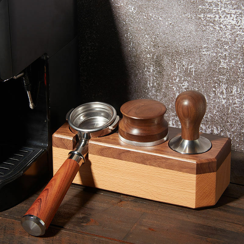 Estante de filtro de café de 51, 53 y 58mm, juego de estación de apisonamiento, soporte de Protafilter de Espresso Vintage, Base de madera, soporte de Tamper de café