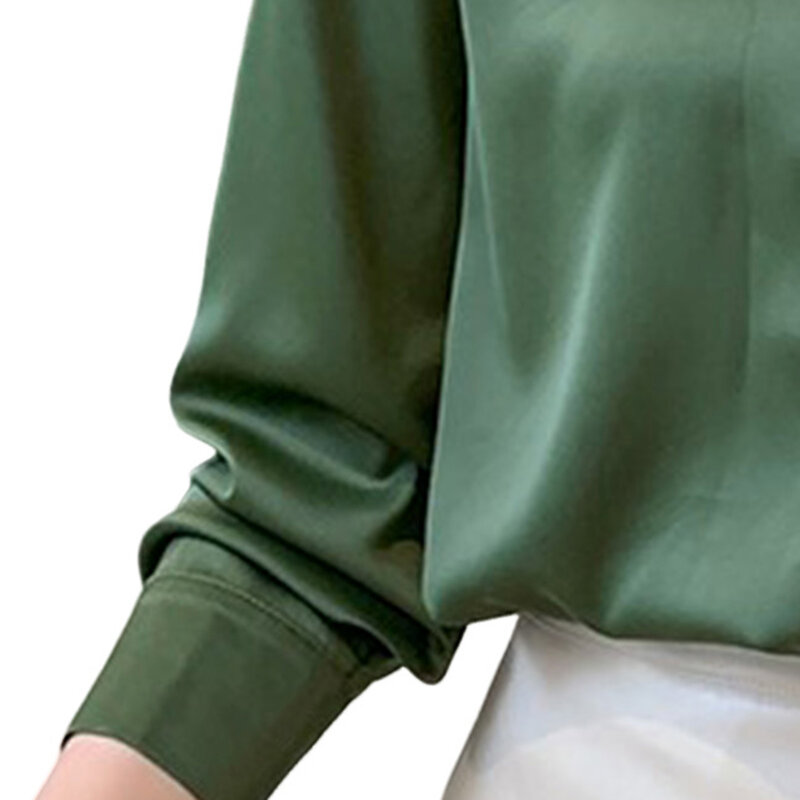 New Hot Women Formal Satin Blouse Button Down Casual V-Neck Long Sleeve Blouse Gift for Christmas Birthday New Year