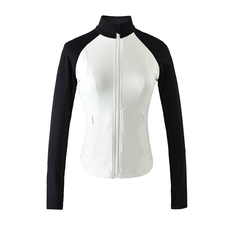 Two Color Tone Slim Sport Jacket Women Long Sleeve Zip Fitness Yoga Shirts Tops Workout Gym Running Coats Training Clothes