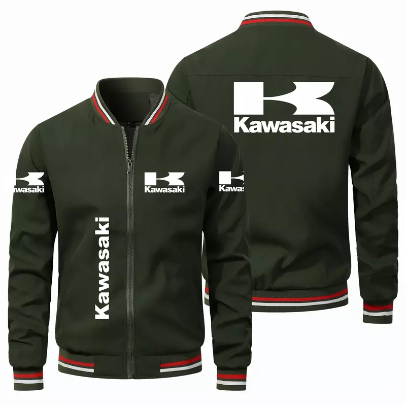 Jaket pria Musim Panas 2024 jaket sepeda motor bergambar Logo Kawasaki jaket ritsleting olahraga luar ruangan pakaian pengendara sepeda motor balap penahan angin