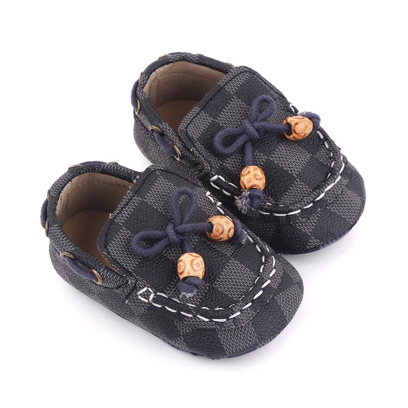 Boys Girls Moccasins Baby Anti-Skid Soft Slip-on Crib Shoes Checkerboard Slippers for Infants