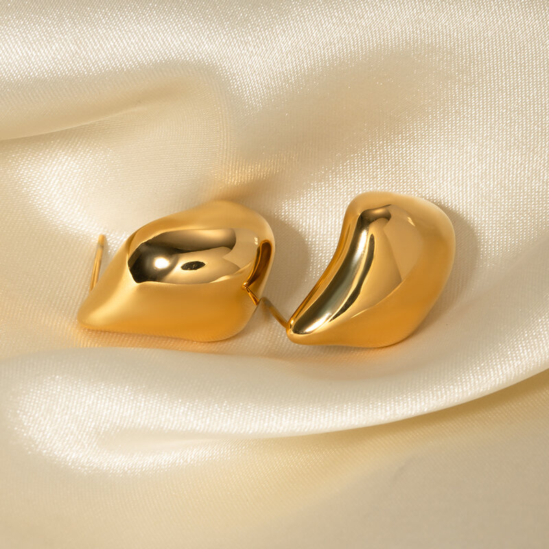 Aço inoxidável impermeável 18K banhado a ouro Beanie brincos de água, elegante Anti alérgico distintivo jóias, geométrica simples
