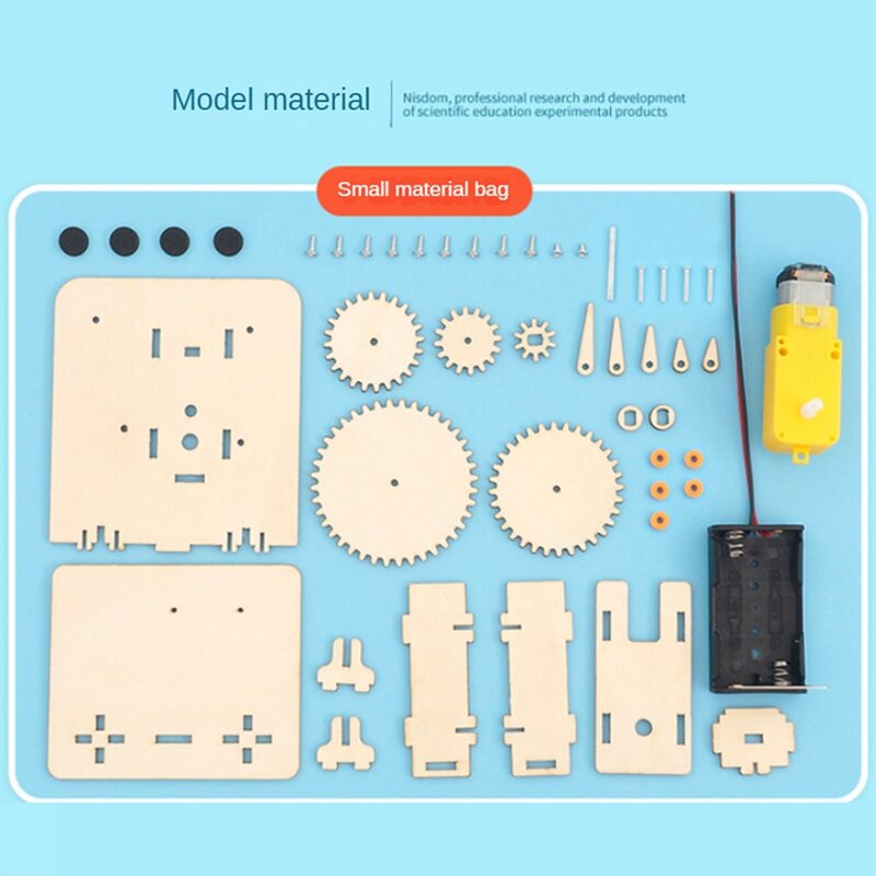 De madeira engrenagem elétrica Roda Ciência Experiment, Tecnologia Puzzle Kit, Aprender Material Educacional, DIY, 85x75x100mm