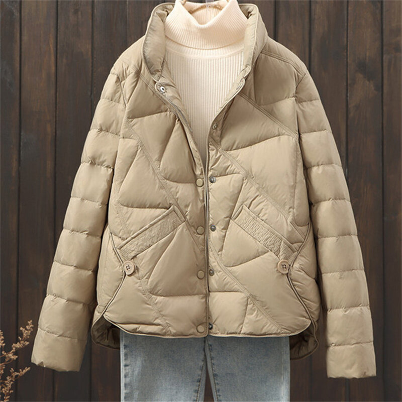 2023 Autumn Winter Oversize Down Jacket Women Light Thin White Duck Down Coat Ladies Short Single Breasted Warm Parkas Clothing