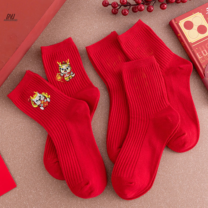 1Pair Women socks Thickened Festive Red Mid-Tube Geron Warm Fashionable Festival New Year Socks