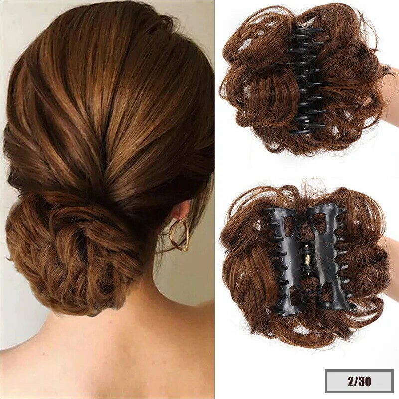 Hot Synthetic Chignon Messy Bun Claw Clip in Hair Piece Wavy Curly Hair Bun Ponytail Extensions Scrunchie Hairpieces for Women