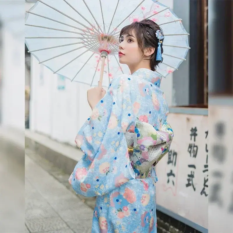 ชุดเดรสยาวสไตล์วินเทจสำหรับผู้หญิงชุดเดรสรับปริญญาสีพิมพ์กิโมโนแบบดั้งเดิมของญี่ปุ่น