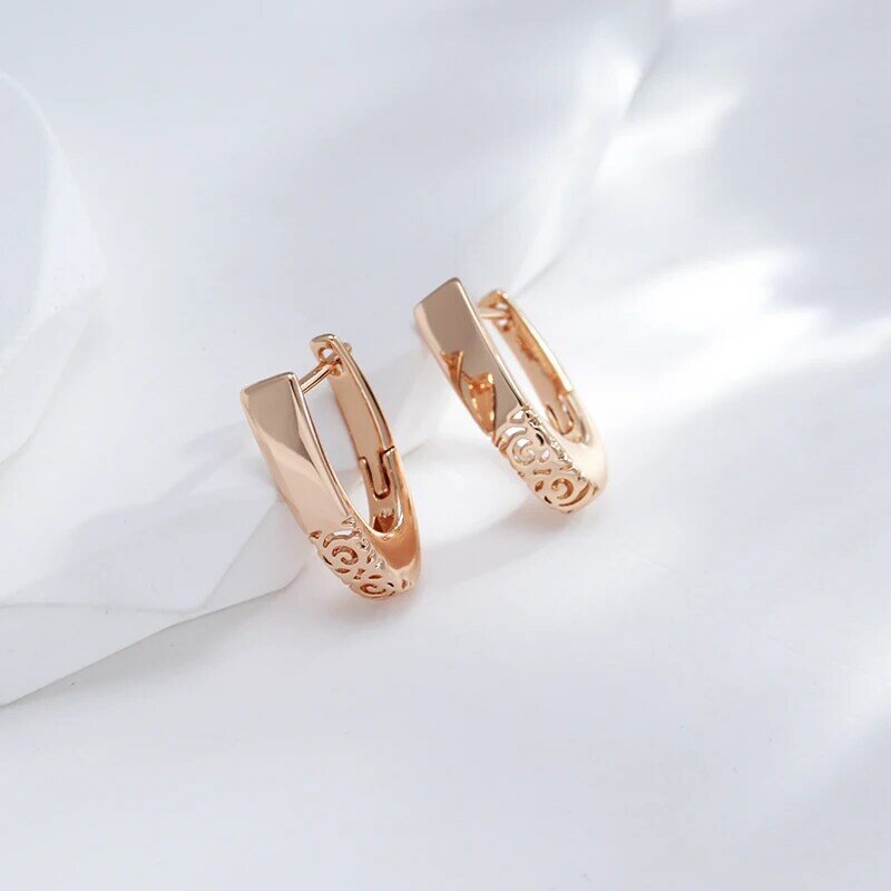 SYOUJYO Neue Mode 585 Rose Gold Farbe Hoop Ohrringe Für Frauen Vintage Glänzend Braut Hochzeit Edlen Schmuck Luxus Englisch Ohrring