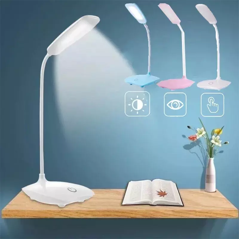 LED 3 단 터치 디밍 독서 램프, USB 충전 플러그인 흰색 따뜻한 눈 보호 학생 테이블 조명, 공부 야간 조명
