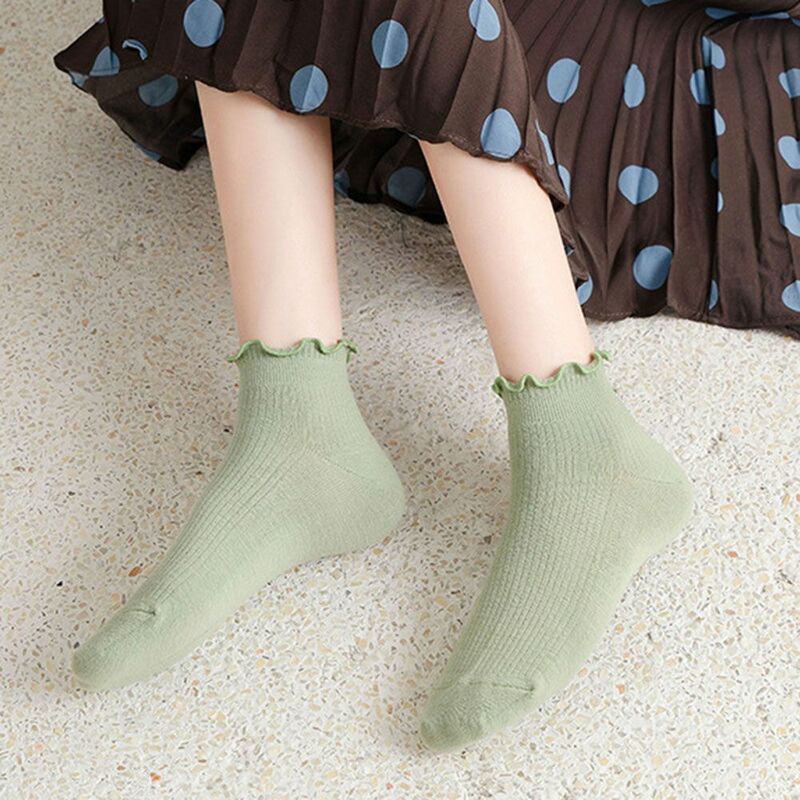 Calcetines con volantes para mujer y niña, calcetín corto, bonito, color morado, estilo Ins, blanco, Kawaii