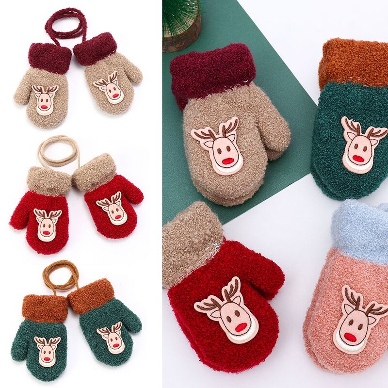 Toddler Kids Fluffy Mittens Thicken Winter Plush Gloves Warm Full Finger Elk Gloves