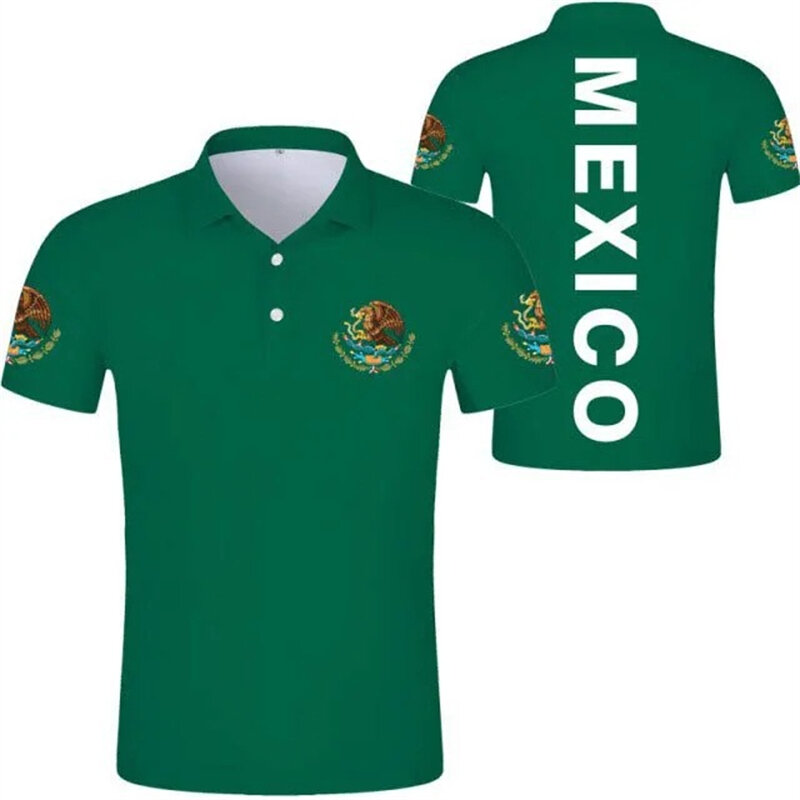 멕시코 국기 3D 프린트 폴로 셔츠, 남녀공용 상의, 패션 반팔 단추 라펠 폴로 티셔츠, 하이 퀄리티 폴로 셔츠