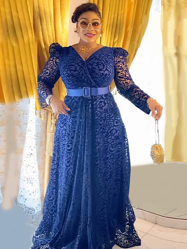 Vestidos de gasa de manga larga para mujer, bata con estampado Dashiki africano, Abayas de Dubai, vestido de fiesta de boda y cumpleaños, ropa de primavera 2024