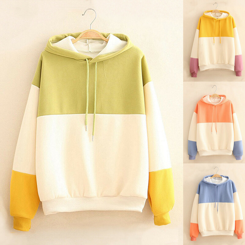 Sportliche Sweatshirts Patchwork Hoodies japanische Langarm Print Mantel Kawaii Frauen Kapuze Pullover Tops koreanischen Pullover Sueter