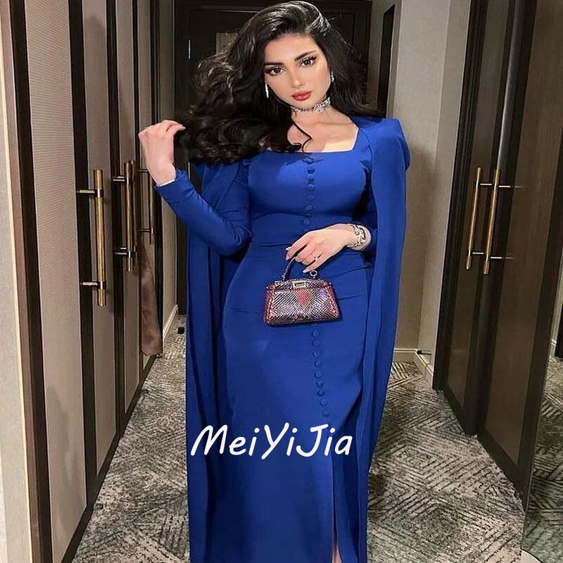 Meiyijia  Evening Dress Saudi Button Square Neckline Long Sleeves A-Line  Arabia  Sexy Evening Birthday Club Outfits Summer 2024