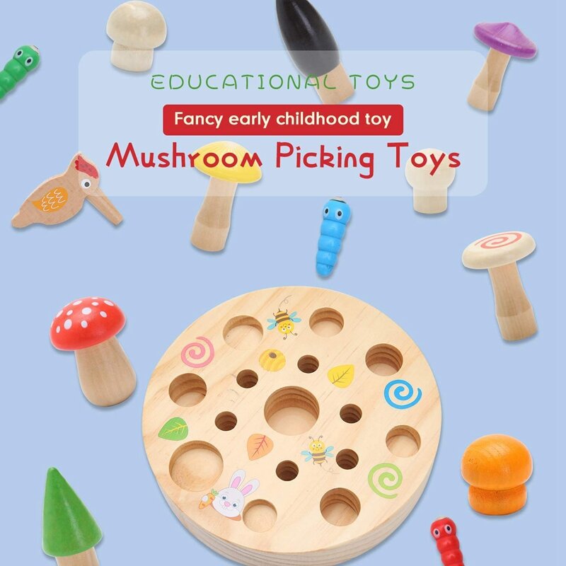Juguetes magnéticos educativos para niños, pájaro carpintero, cosecha de setas, juguete de madera para preescolar, juguetes educativos de aprendizaje
