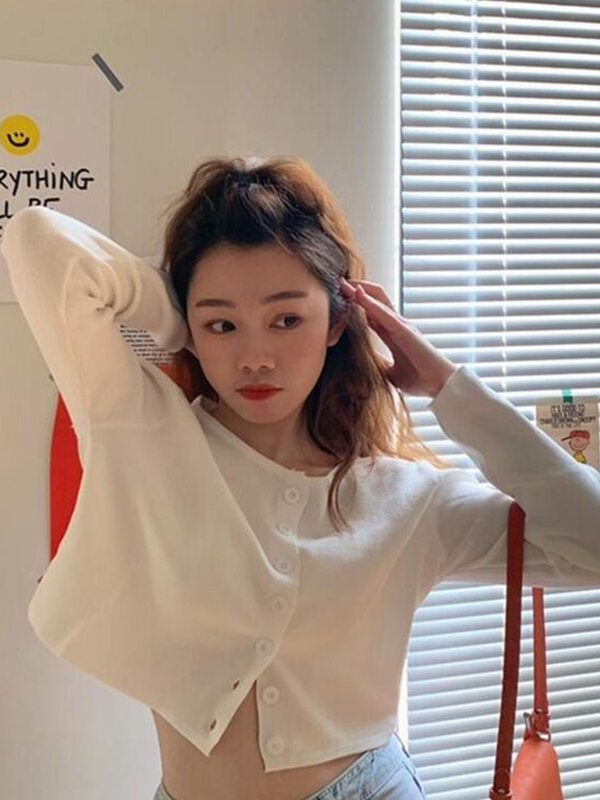 Koreanische Art Kurz strick pullover Frauen dünne Strickjacke Mode Strick jacke Kohle Kohle Sonnenschutz Crop Top