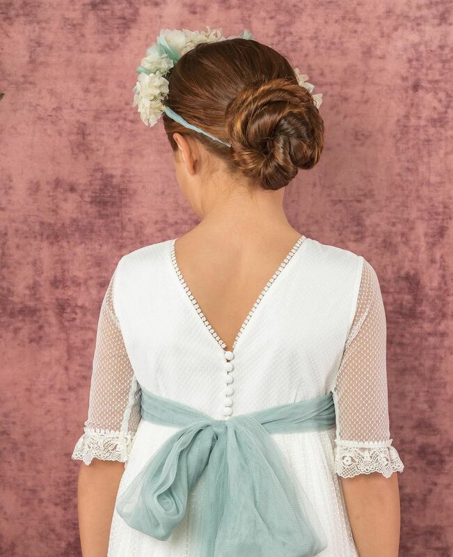 FATAPAESE-Robe fleurie en dentelle pour filles, bleu fumé, ceinture ruban et dos en V, princesse, fête de mariage