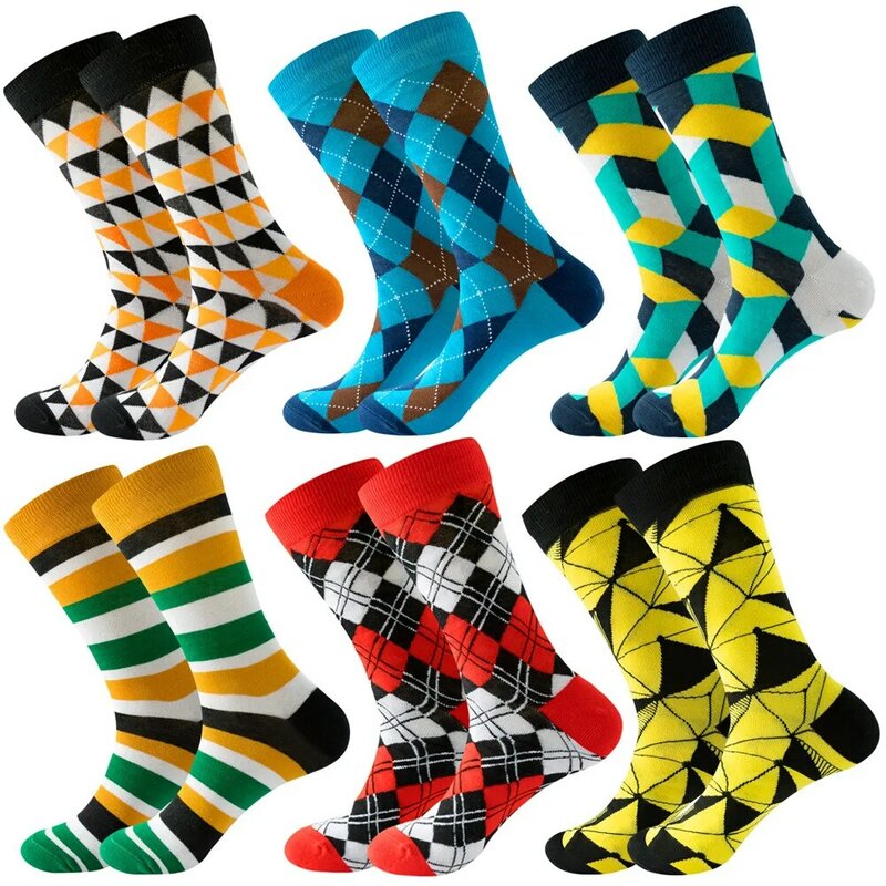 Мужские геометрические носки с квадратным ромбовидным рисунком, мужские носки из хлопка в деловую полоску