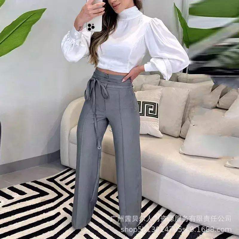 Womens Pants 2023 New Grey High Waist Strap Casual Commuter Suit Pants for Women