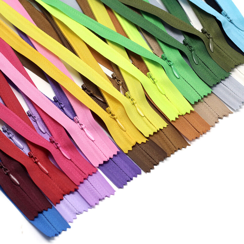 Cremalleras invisibles de nailon para manualidades de costura a medida, dijes de 25 colores, 6-24 pulgadas (15cm-60cm), 10 unidades