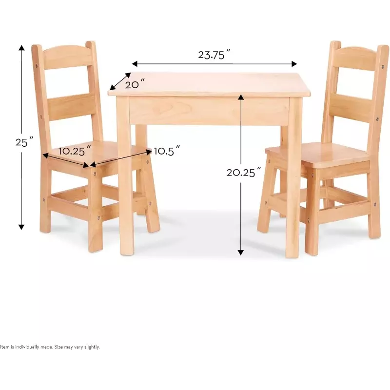 طاولة خشبية صلبة ومجموعة كراسي 2 ، أثاث تشطيب خفيف لغرفة اللعب ، أشقر وأبيض