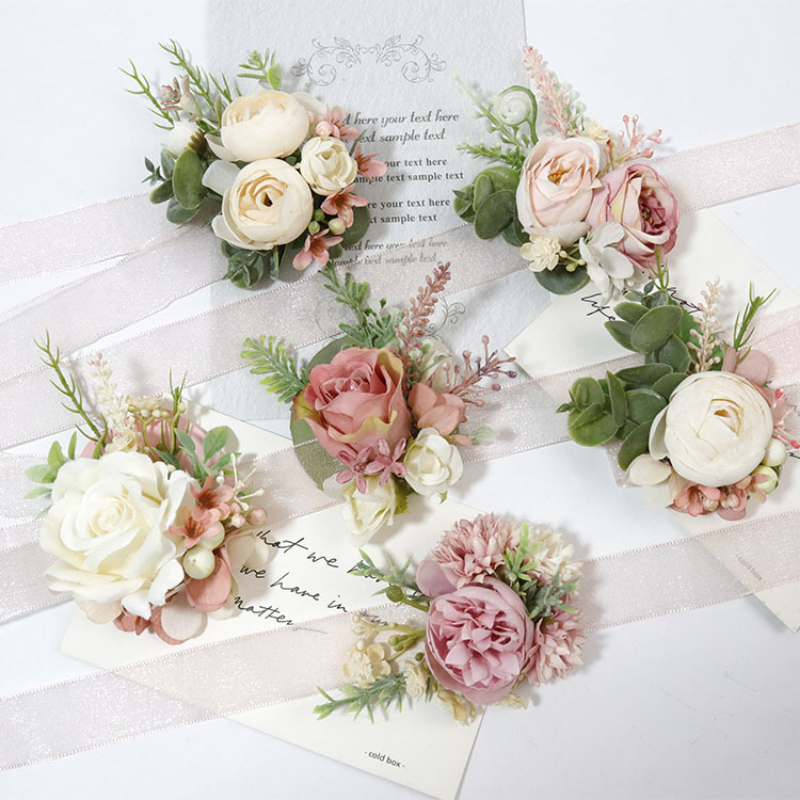 Różowy stanik ślubny Boutonniere różowa broszka kwiaty druhna przypinka dla gości akcesoria małżeńskie rekwizyty fotograficzne dla gości