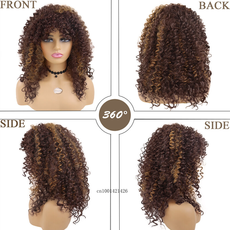 Syntheitc-pelucas Afro rizadas con flequillo para mujeres negras, peluca femenina de fibra de alta temperatura, estilo Casual Natural, pelucas diarias para mamá