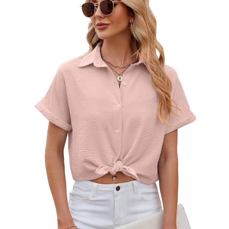 Short-sleeve cardigan for women, lapel neck, button top, solid color, for summer