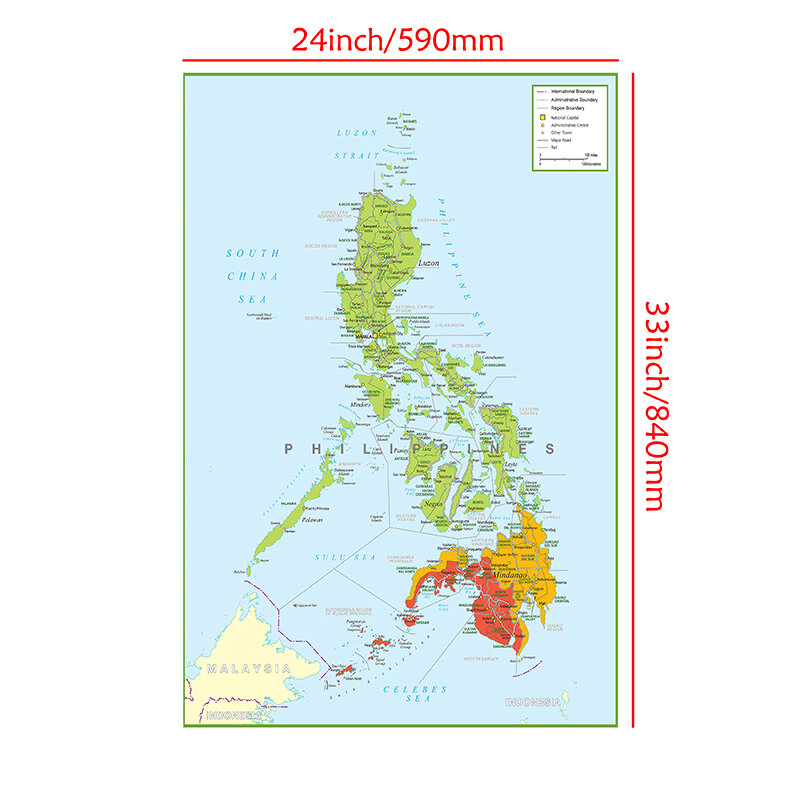 59*84cm as filipinas mapa administrativo em inglês pintura em tela sem moldura cartaz e impressão sala de estar decoração para casa