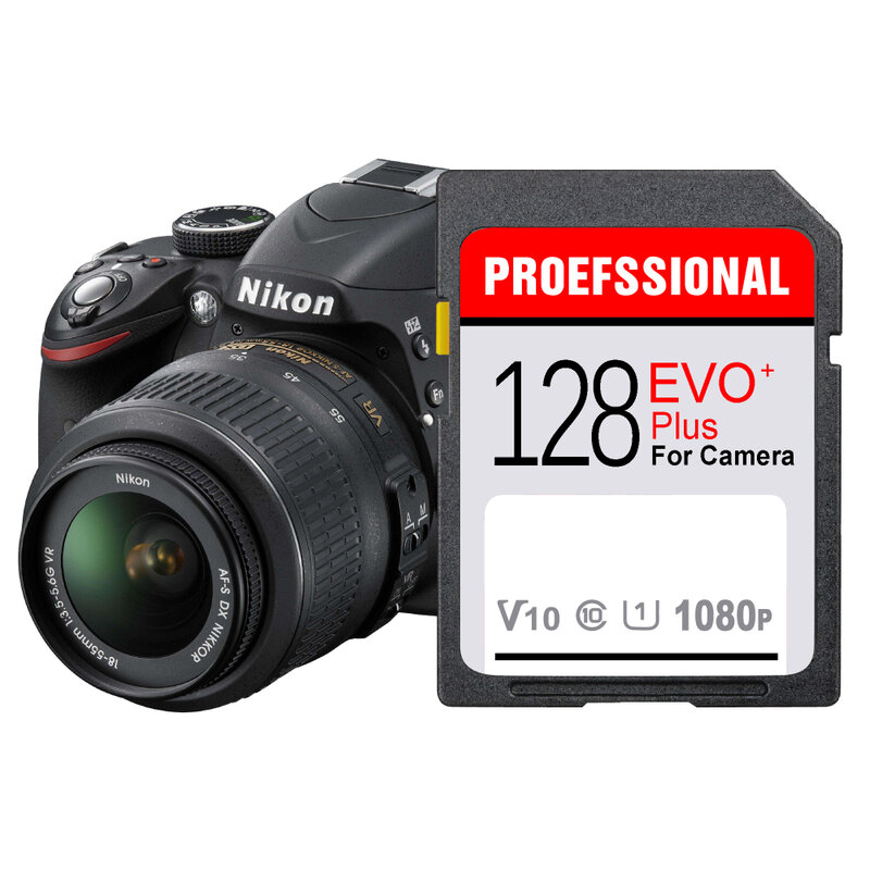 Cartão SD Padrão para Câmera, Cartão de Memória Flash de Tamanho Completo, Alta Velocidade, 64GB, 128GB, 256GB, 16GB, 32GB, Normal