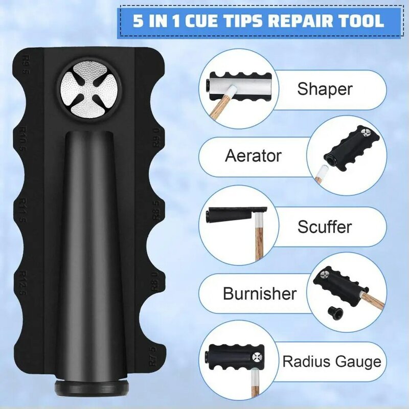 Cue Tip Shaper Betrouwbare Pool Cue Reparatie Tool Compacte Draagbare 5-In-1 Biljart Pool Cue Tip Reparatie Tool Eenvoudig Te Gebruiken Voor Het Vormgeven
