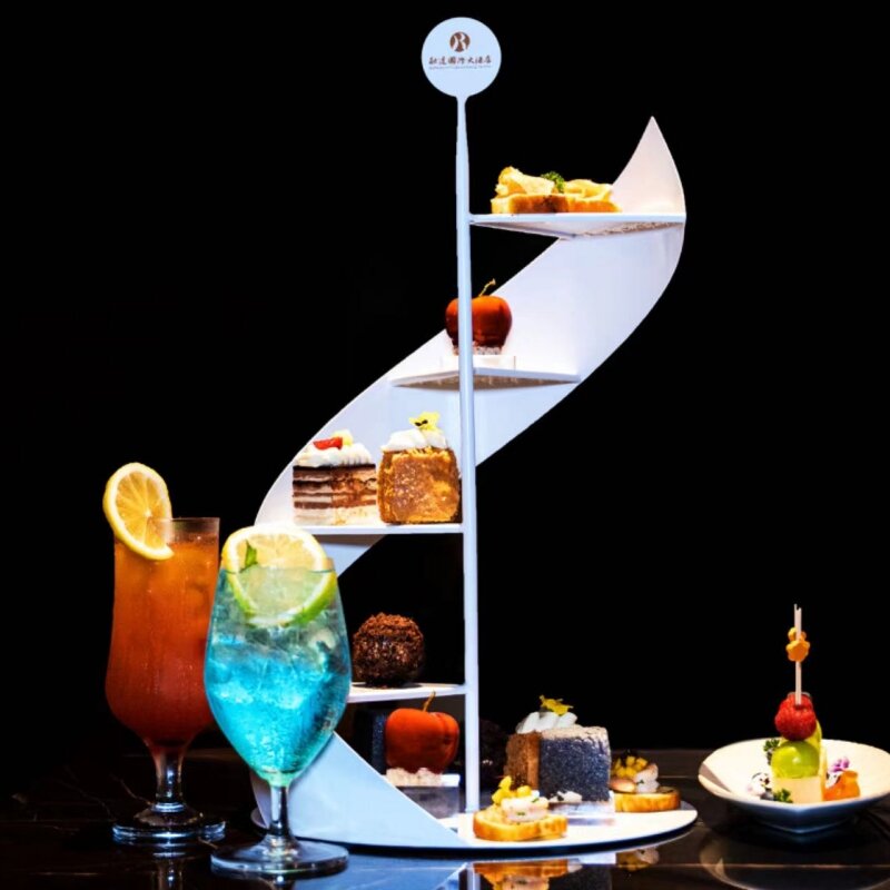 Hotelowy stół deserowy w formie bufetu trapezowy popołudniowa herbata taca Dim sum półka ekspozycyjna wielowarstwowa bufet na herbatę
