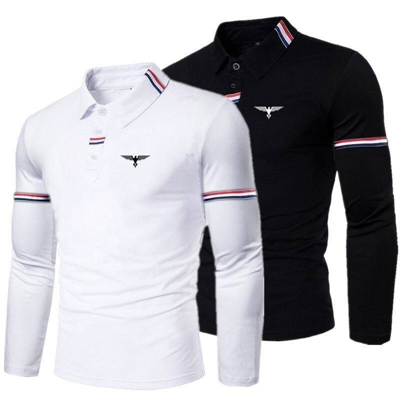 Fashion Men's Lapel Long Sleeve Polo Shirt Business Casual Solid Color Men Breathable Top