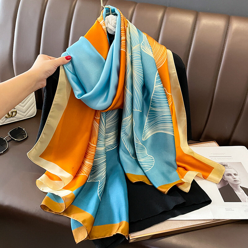 Bandana de lujo de estilo Popular para mujer, bufandas de 180x90cm, bufanda de seda de playa, diseño protector solar, chales cuadrados, 2023
