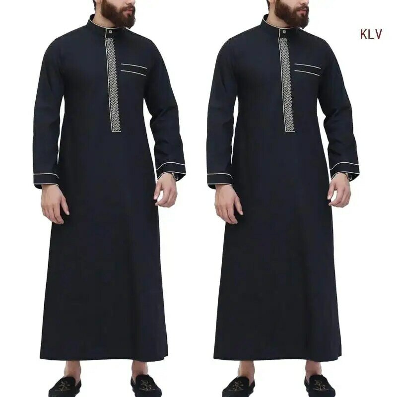 Muslime Kaftan Islamische Robe Mann Muslime Kleider Langarm-Shirt-Kaftan 6XDA