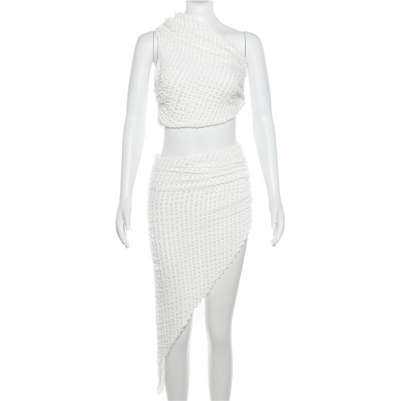 Seksowny zestaw 2 elementów sukienka na studniówkę swobodną elastyczną siatkę bąbelkową wieczorowa suknia balowa jedno ramię bez rękawów i spódnica w rozmiarze