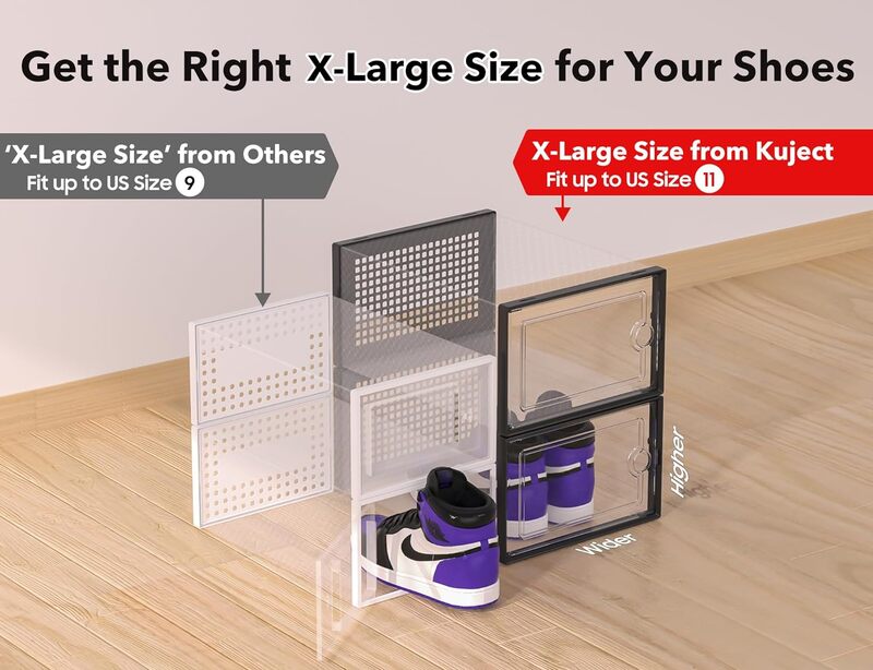 Kufject X-กล่องเก็บรองเท้าขนาดใหญ่สำหรับตู้เสื้อผ้า12แพ็ค, พลาสติกใสซ้อนได้ที่เก็บรองเท้าผ้าใบสำหรับทางเข้า