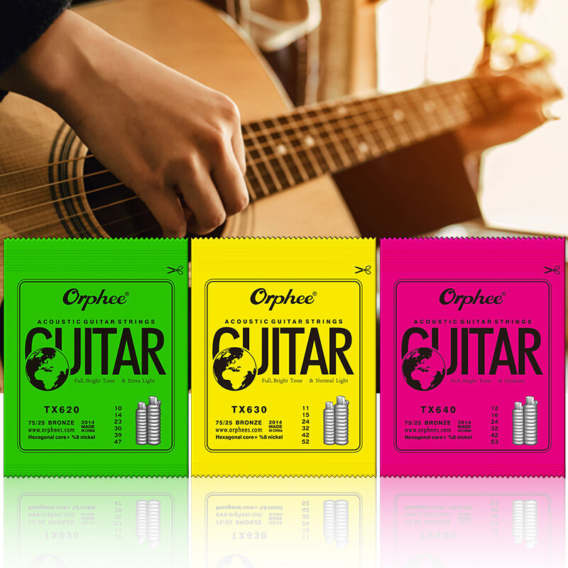 LOOK Orphee Metal Acoustic Guitar Strings Set Hexagonal Core Nickel Full Bright Tone TX620/630/640 Series For Folk Music